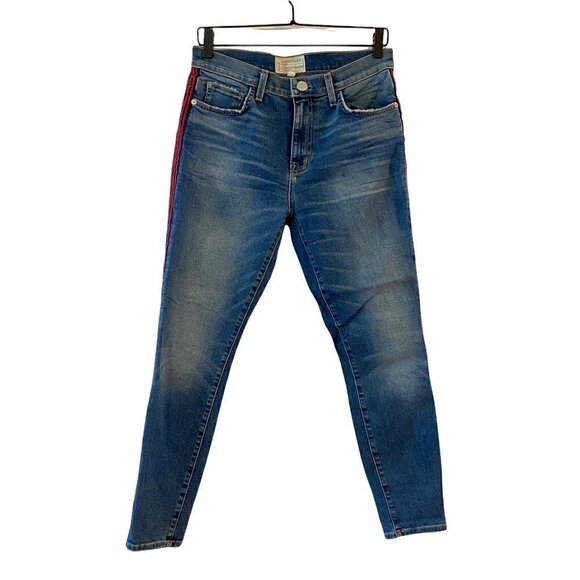 Current/Elliott Womens High Waist Stripe Skinny Jeans Pockets Stretch Denim 28 - Picture 1 of 9